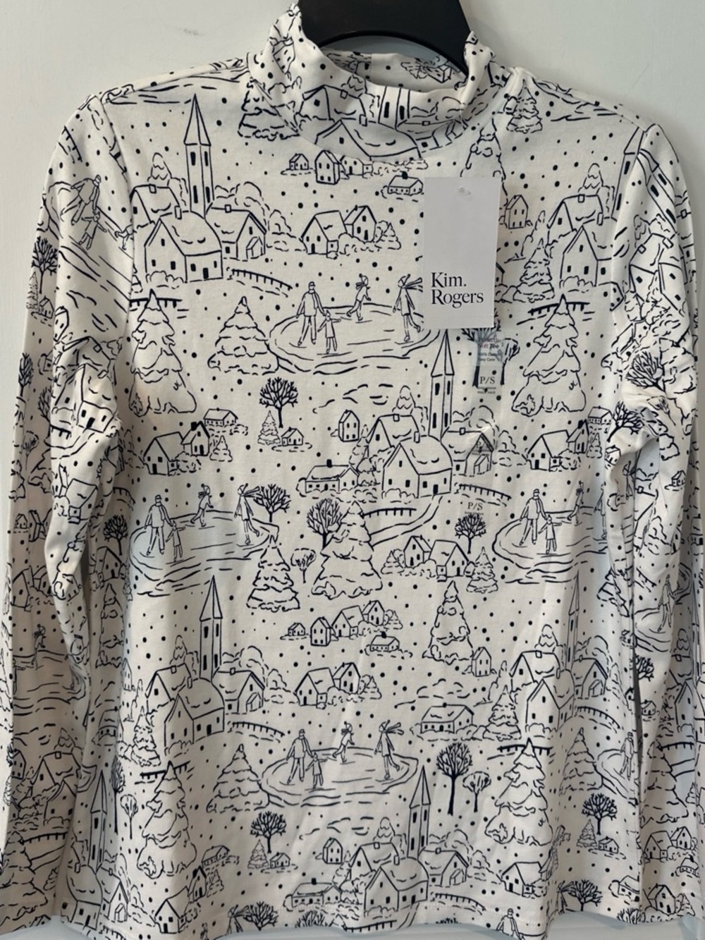 Kim Rogers White & black Village Print Long Sleeve Tee